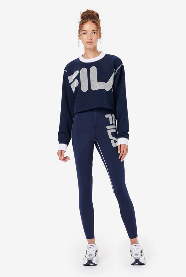 Fila Mikiny Damske Námornícka Modrá / Biele - Neha Crop Oversized Vypredaj - Slovakia 43076-NFMJ